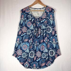 Haute Edition Cotton Blend Flower Tank Top Boho Colorful Momcore Sz 1X